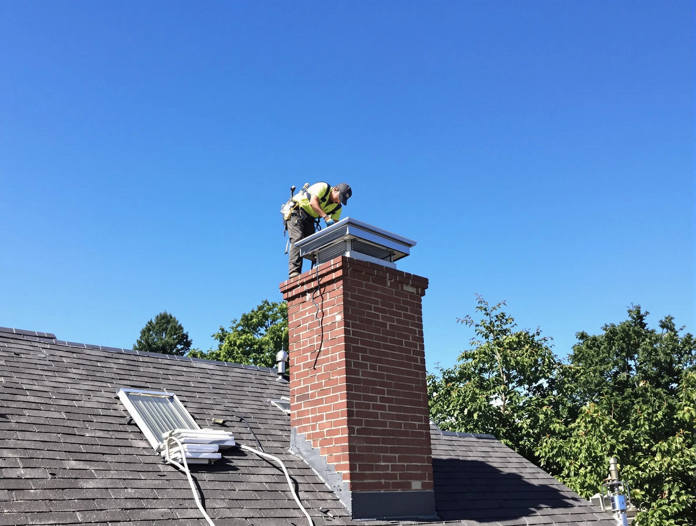 Neptune Chimney Sweep technician measuring a chimney cap in Neptune, NJ