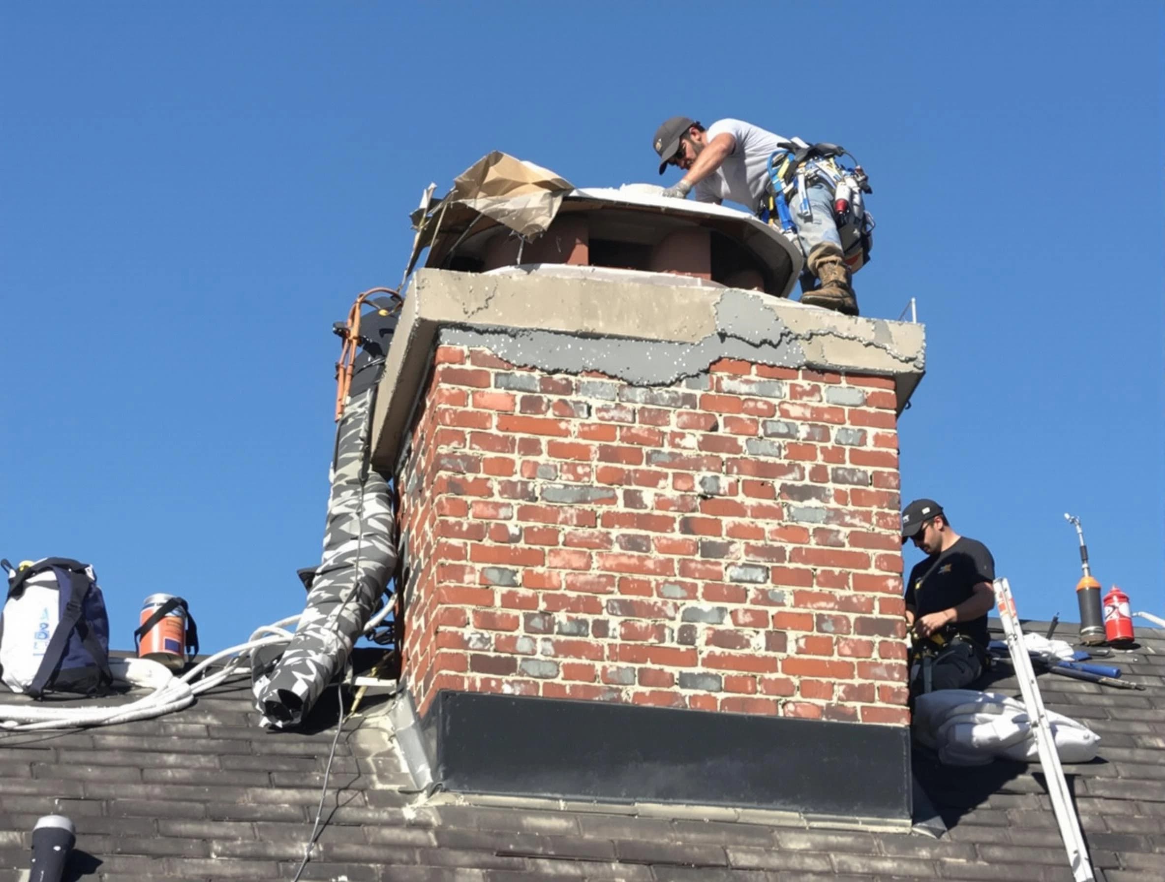 Neptune Chimney Sweep installing a custom chimney crown in Neptune, NJ