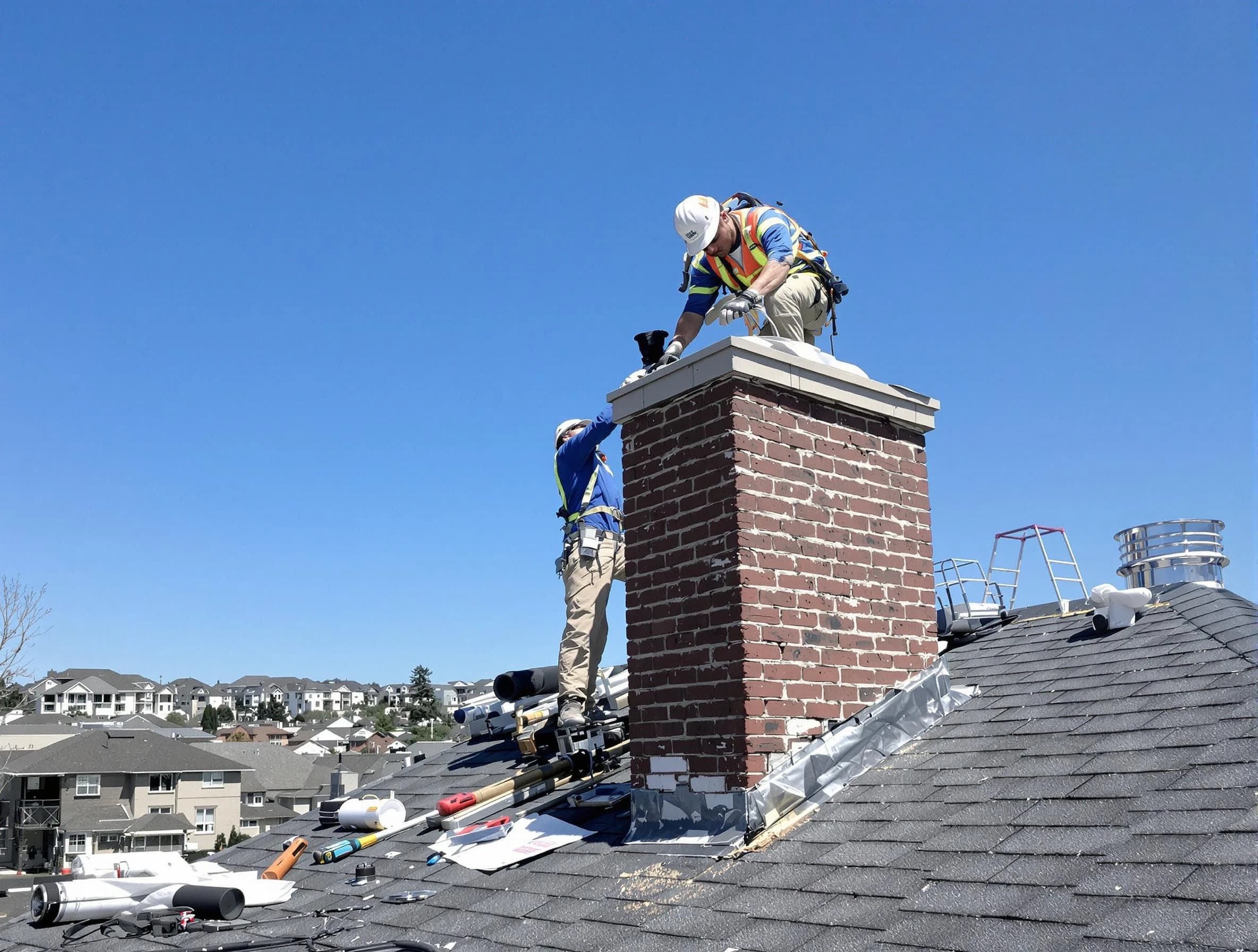 Neptune Chimney Sweep repairing a chimney crown in Neptune, NJ