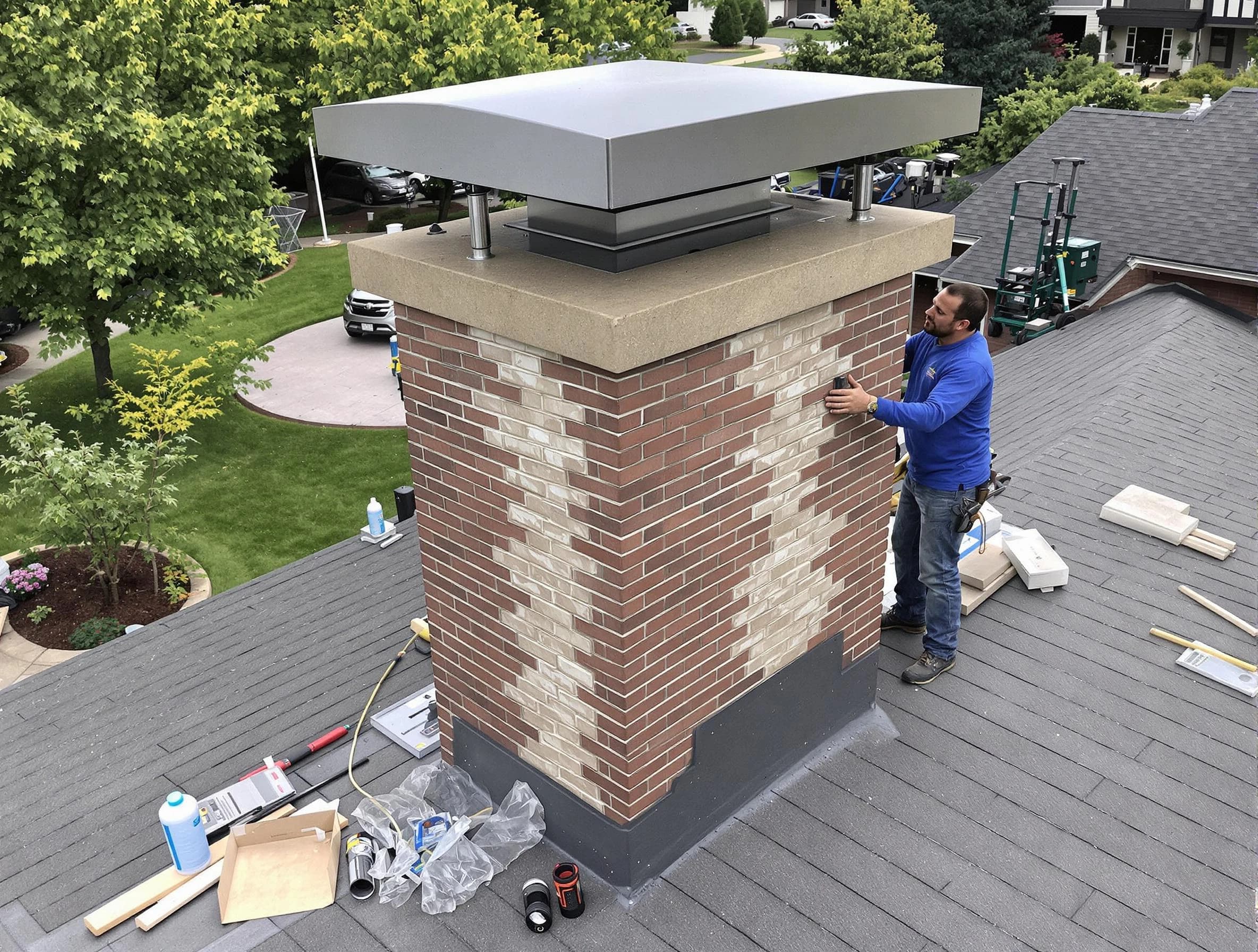 Neptune Chimney Sweep team working on a custom chimney remodel in Neptune, NJ